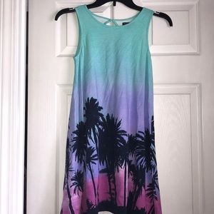 Girls A-line Mint green and purple palm tree dress